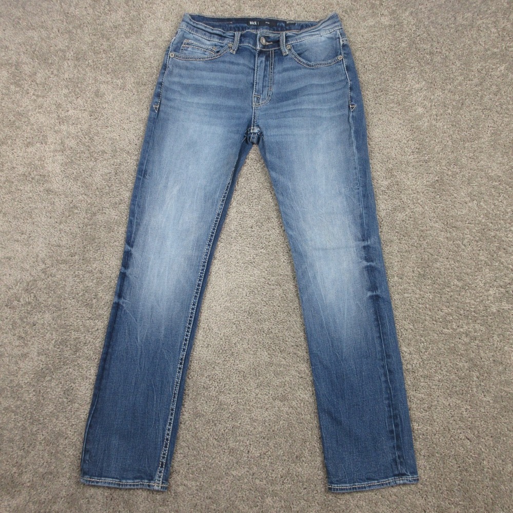 BKE Jeans Mens 30x30 Blue Alec Slim Straight Faded Whisker Buckle Denim Pants